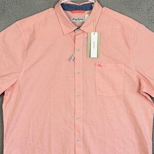 Tommy Bahama Pink / Coral Short Sleeve Button-Down Shirt nwt XL